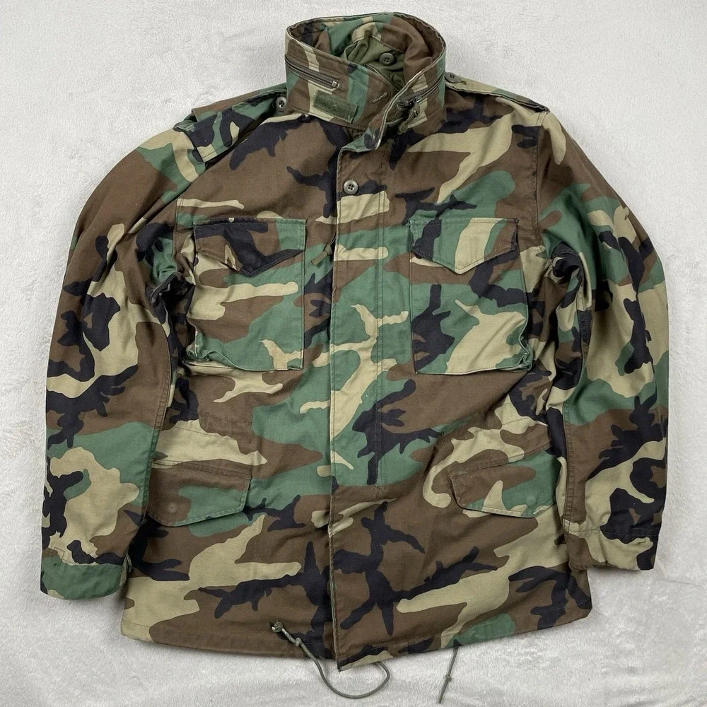 Vintage Military M-65 Field Jacket Mens Medium Long Camo Cold Weather Hoodie